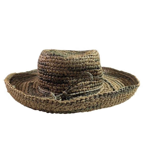 Tommy Bahama Accessories - Tommy Bahama Straw Fedora Sun Hat - Brown Green One Size